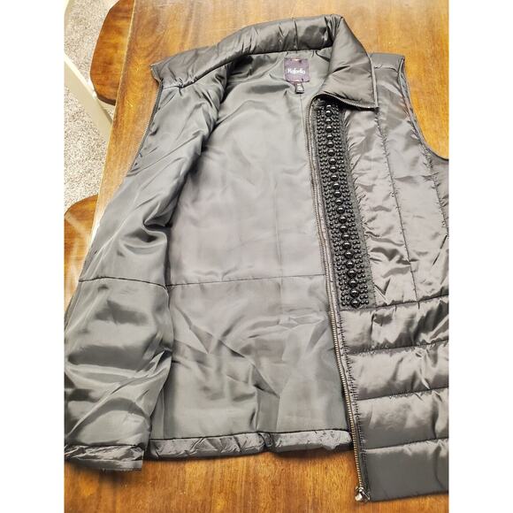Women's Rafaella Black Beaded Full Zip Lightweight Vest | Size Petite Medium - Picture 5 of 7